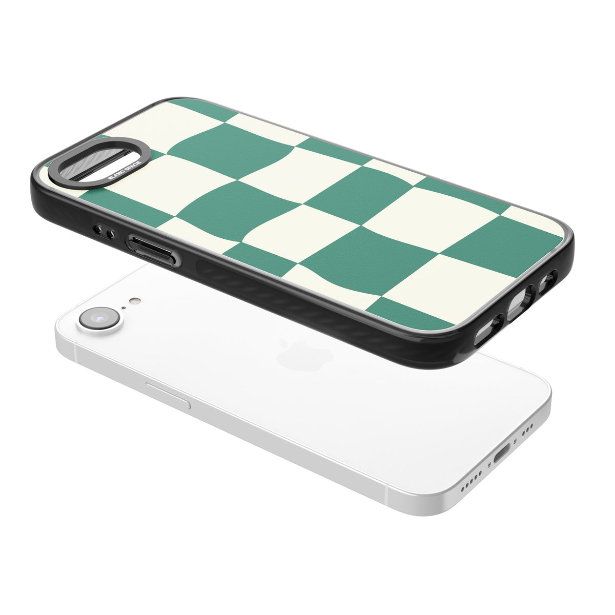 Matcha Wavy Check iPhone 16e / iPhone 17e Impact Black Phone Case angled
