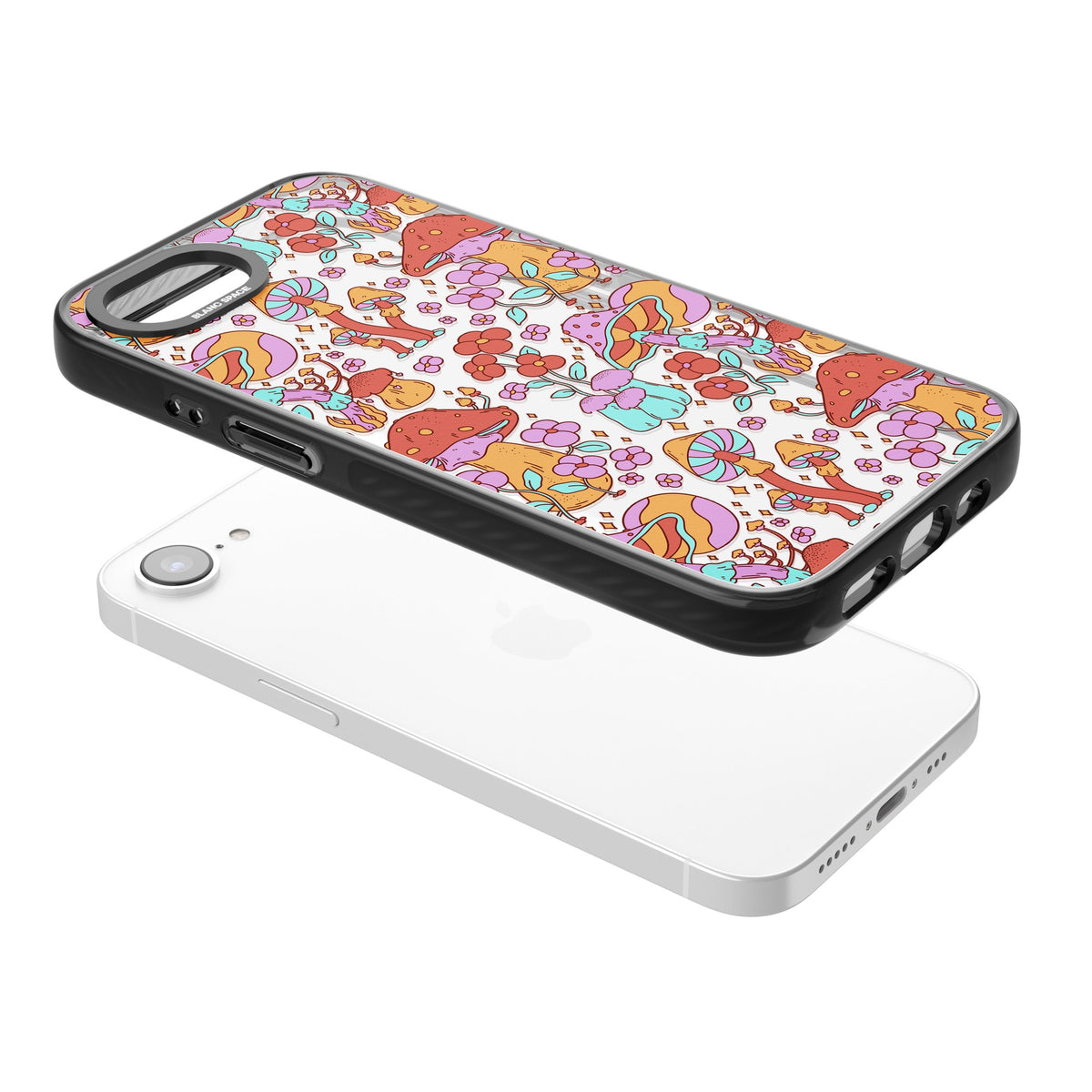 Psychedelic Flora iPhone 16e / iPhone 17e Impact Black Phone Case angled