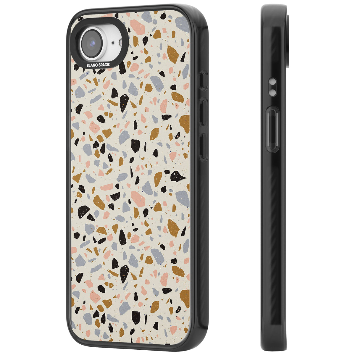 Mocha Terrazzo iPhone 16e / iPhone 17e Impact Black Phone Case side