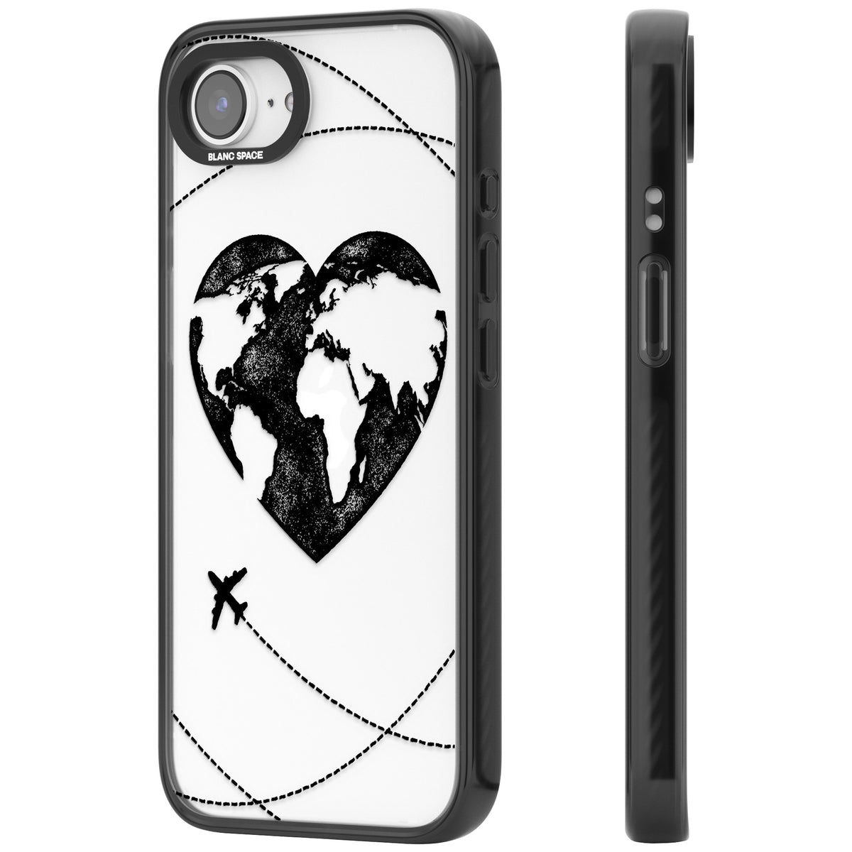 Globe Heart iPhone 16e / iPhone 17e Impact Black Phone Case side