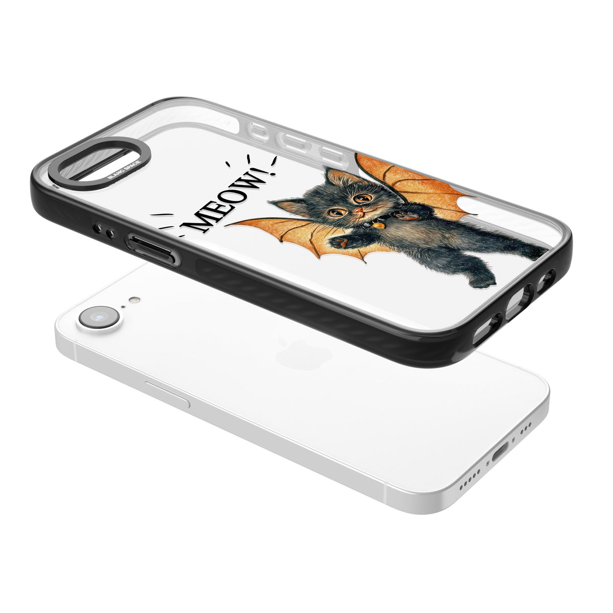 Meow iPhone 16e / iPhone 17e Impact Black Phone Case angled