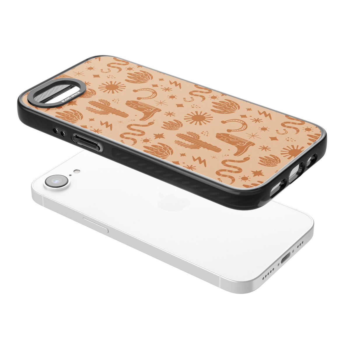Wild West Pattern iPhone 16e / iPhone 17e Impact Black Phone Case angled