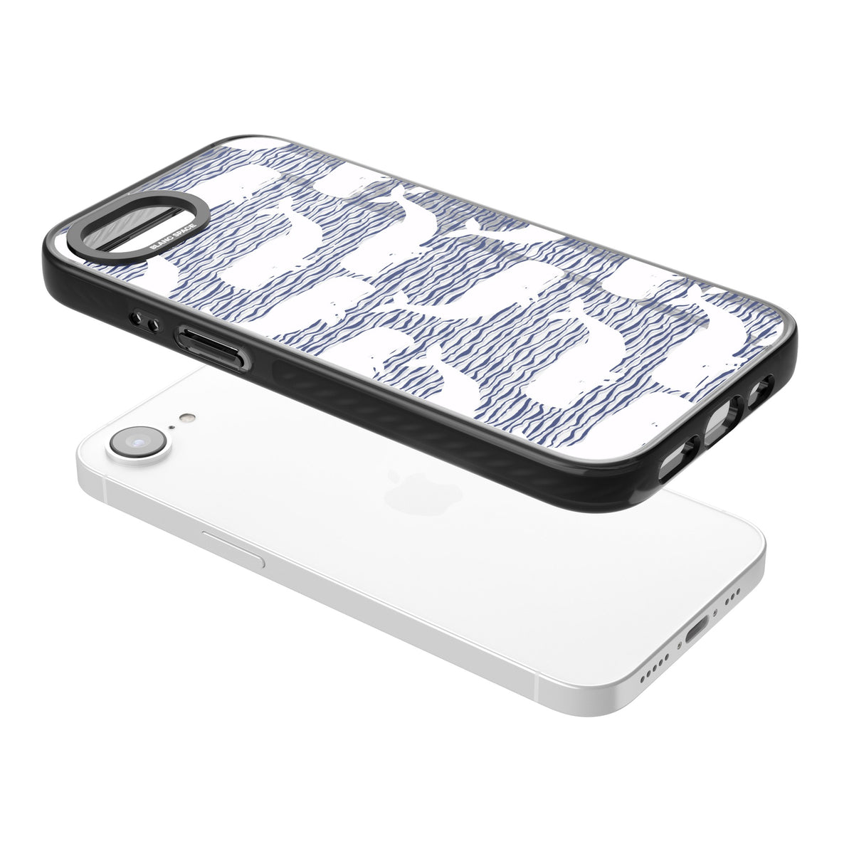 Whale Wave iPhone 16e / iPhone 17e Impact Black Phone Case angled