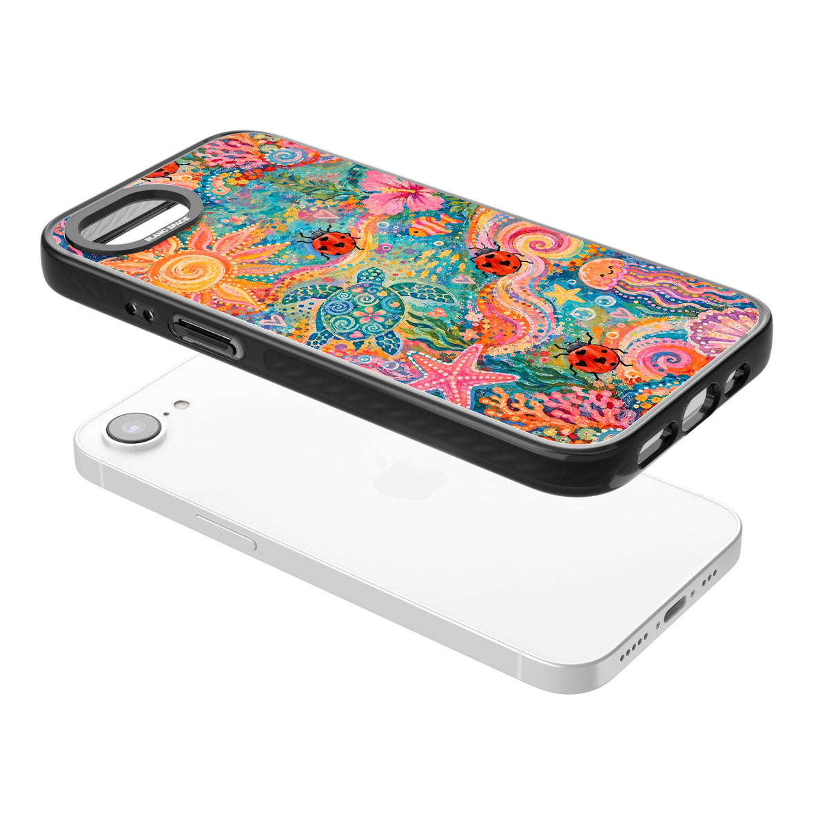 Coral Whimsy iPhone 16e / iPhone 17e Impact Black Phone Case angled