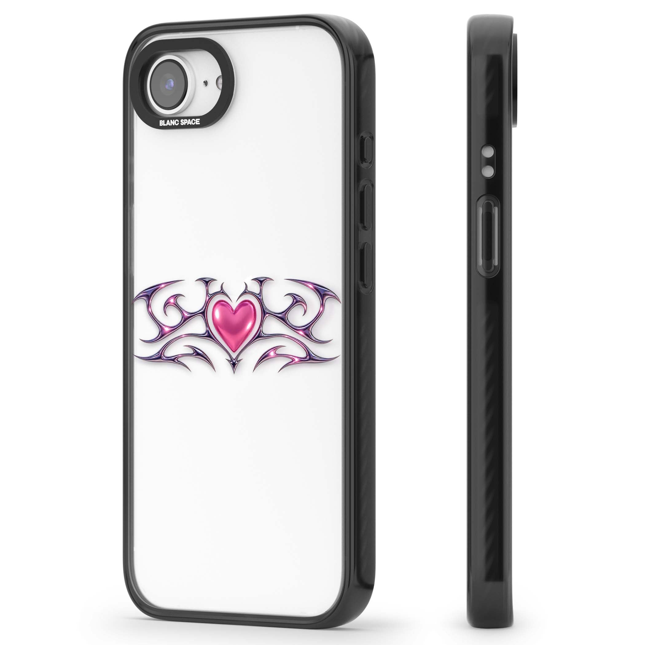 Pink Chrome Heart y2k iPhone case | Black Impact case for iPhone 16e, iPhone 17e