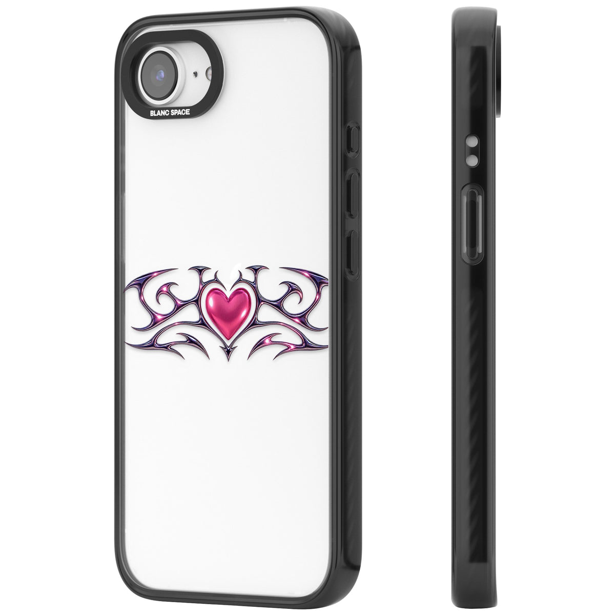 Pink Chrome Heart iPhone 16e / iPhone 17e Impact Black Phone Case side