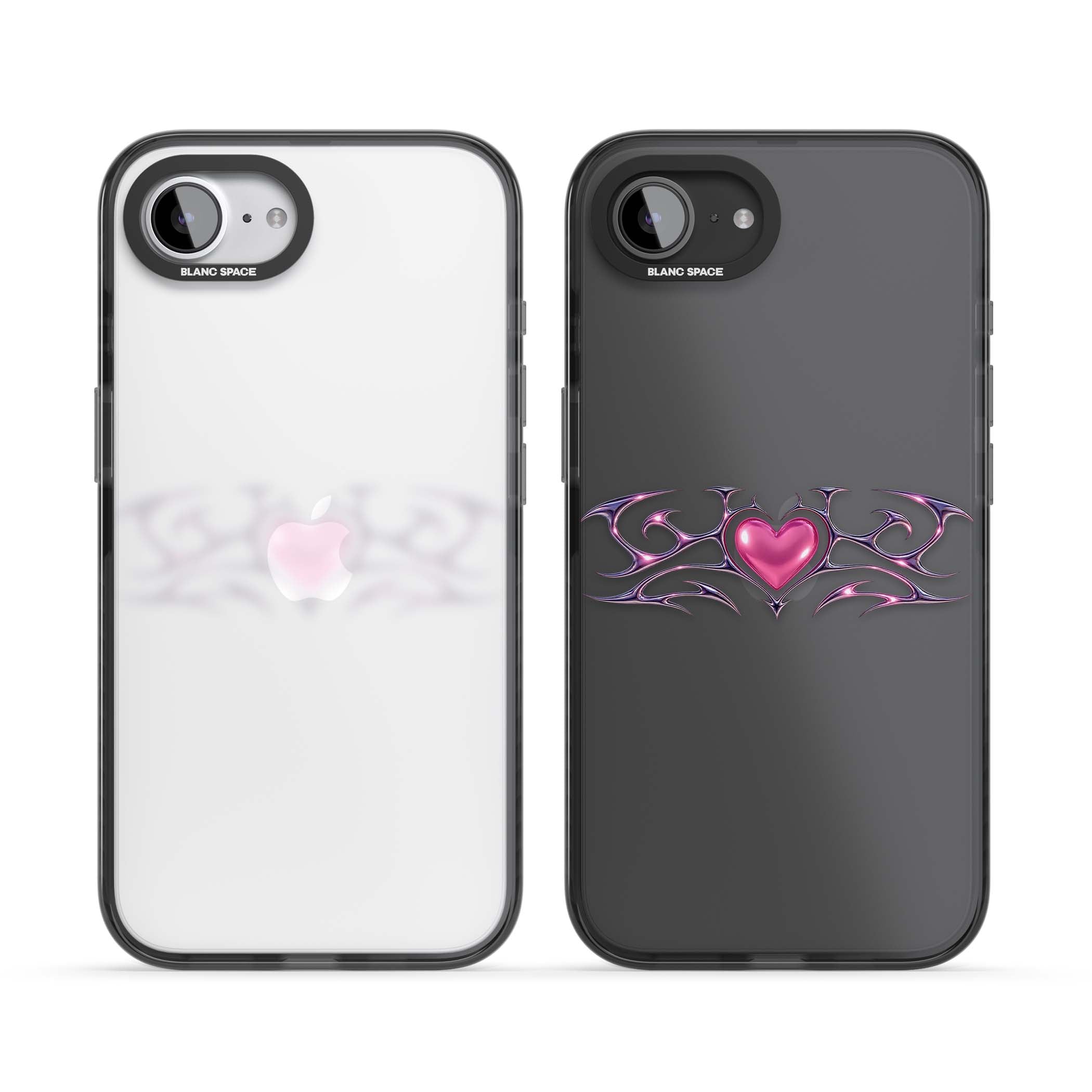 Pink Chrome Heart y2k iPhone case | Black Impact case for iPhone 16e, iPhone 17e