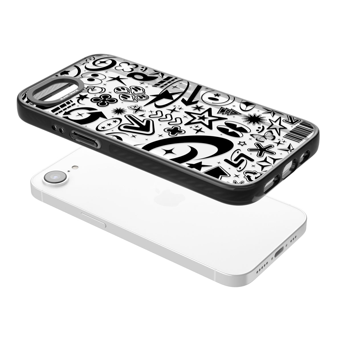 Black Y2K Pattern iPhone 16e / iPhone 17e Impact Black Phone Case angled