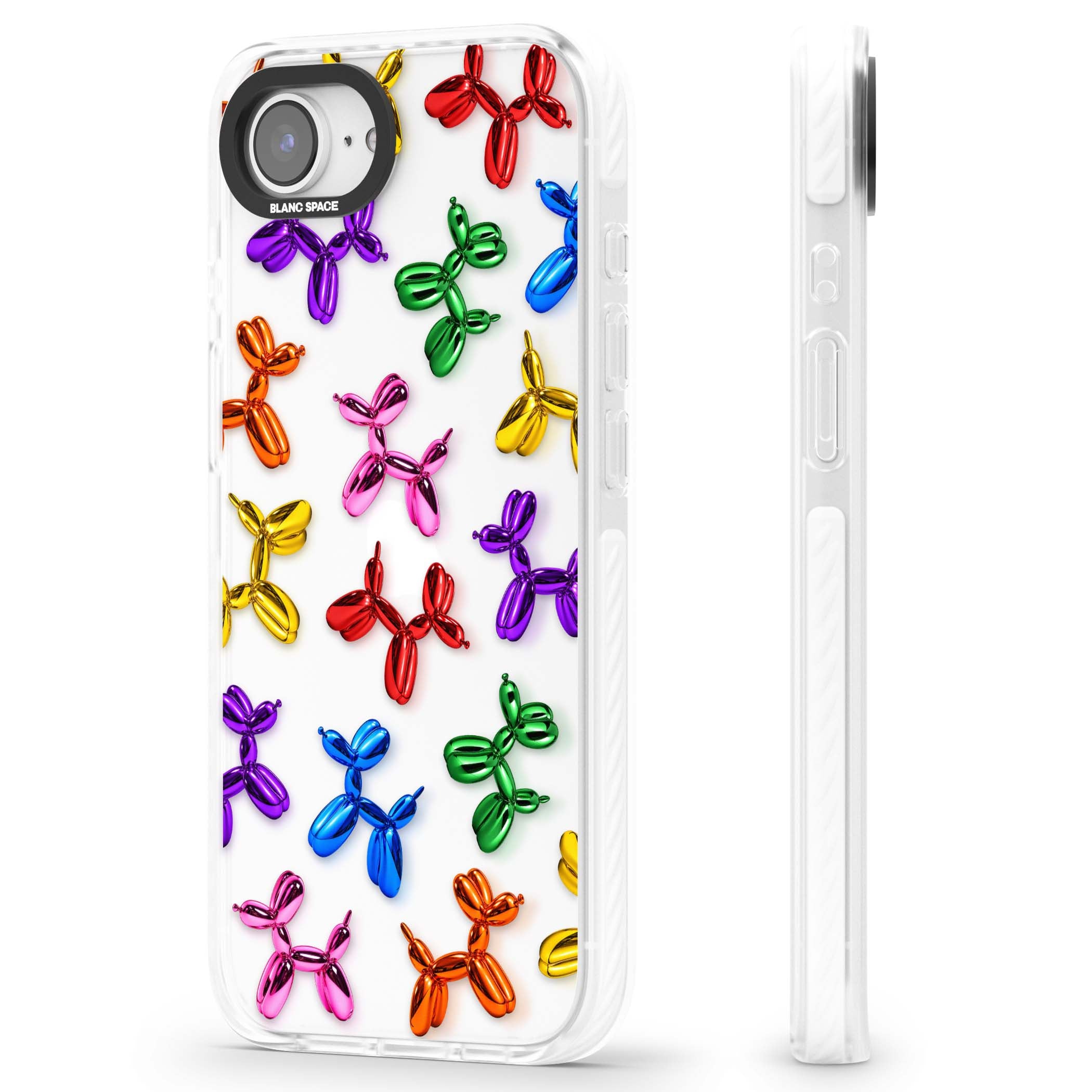 Balloon Dogs pop art iPhone case featuring rainbow chrome balloon dogs in Jeff Koons style | Clear Impact case for iPhone 16e, iPhone 17e
