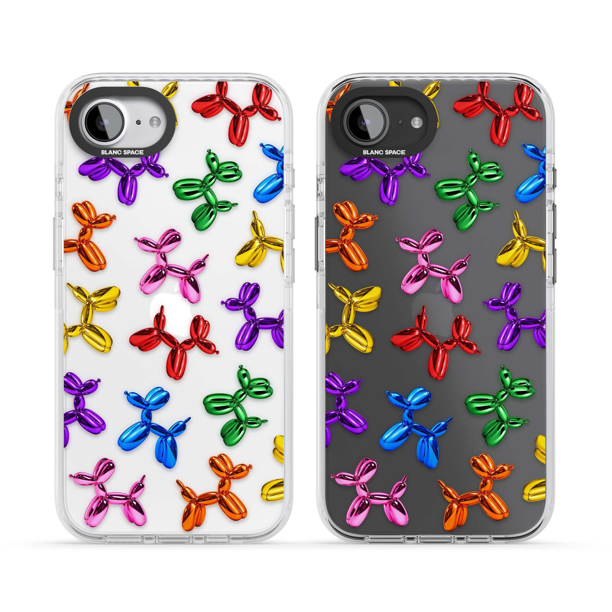 Balloon Dogs pop art iPhone case featuring rainbow chrome balloon dogs in Jeff Koons style | Clear Impact case for iPhone 16e, iPhone 17e