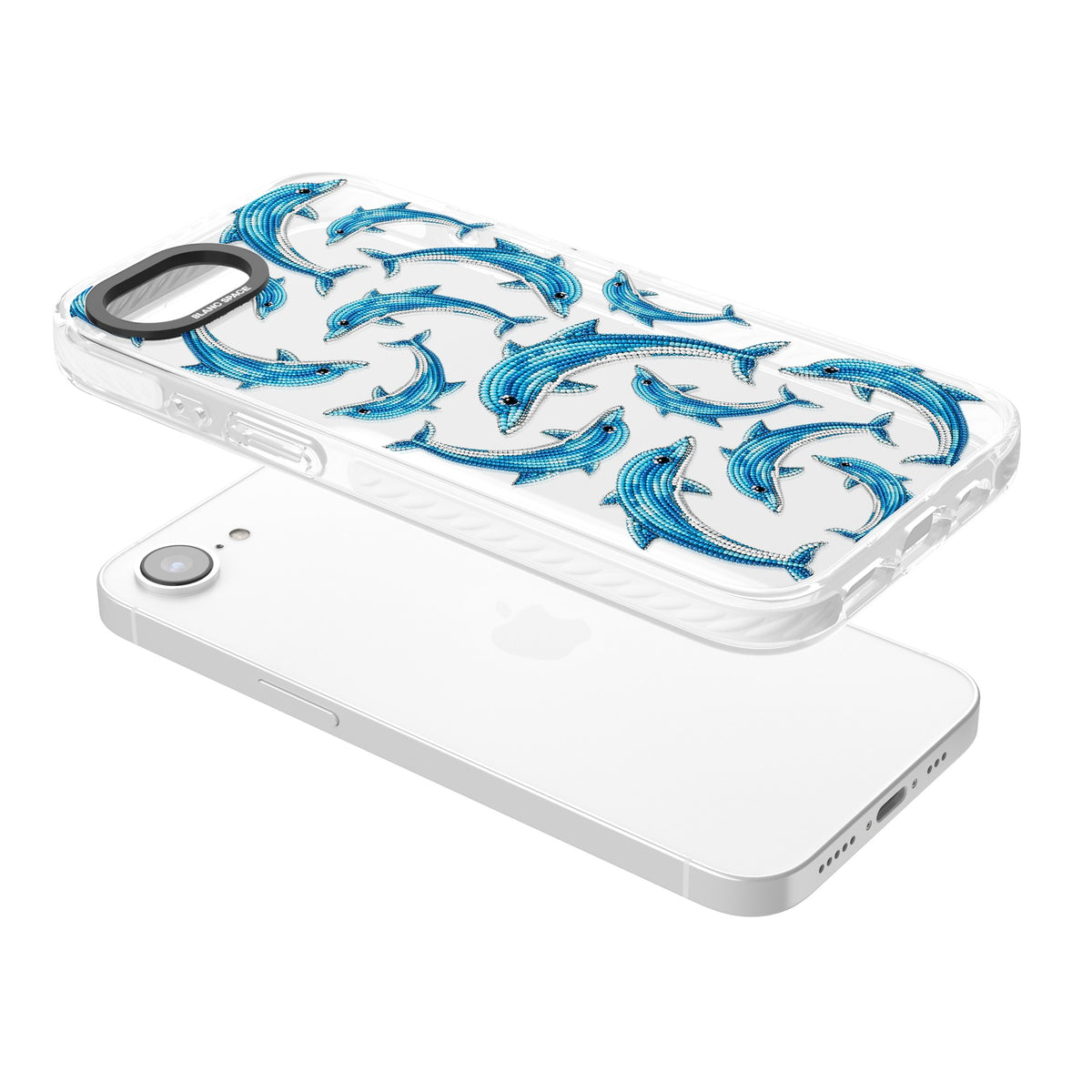 Beaded Dolphins iPhone 16e / iPhone 17e Impact Clear Phone Case angled