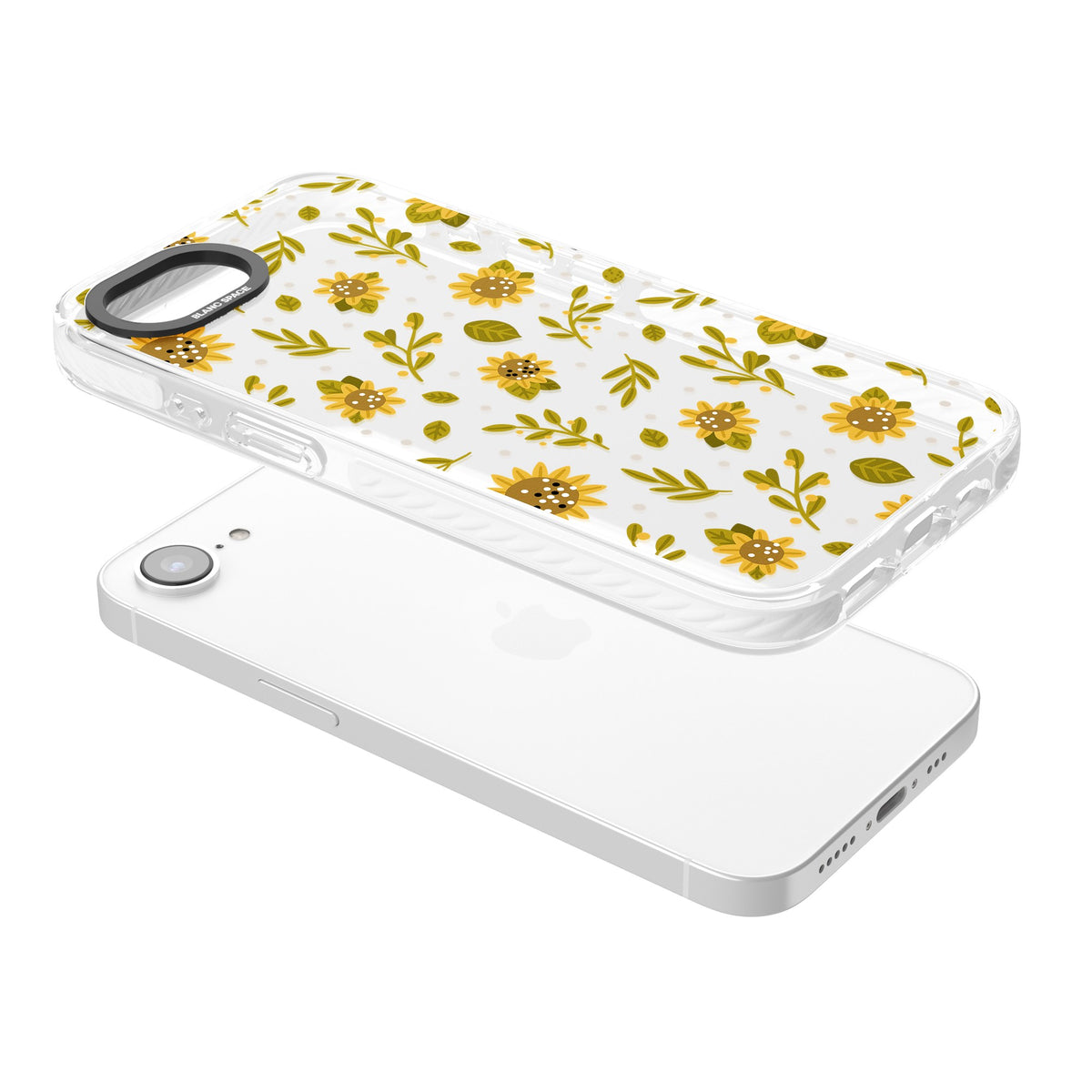 Bees & Sunflowers iPhone 16e / iPhone 17e Impact Clear Phone Case angled