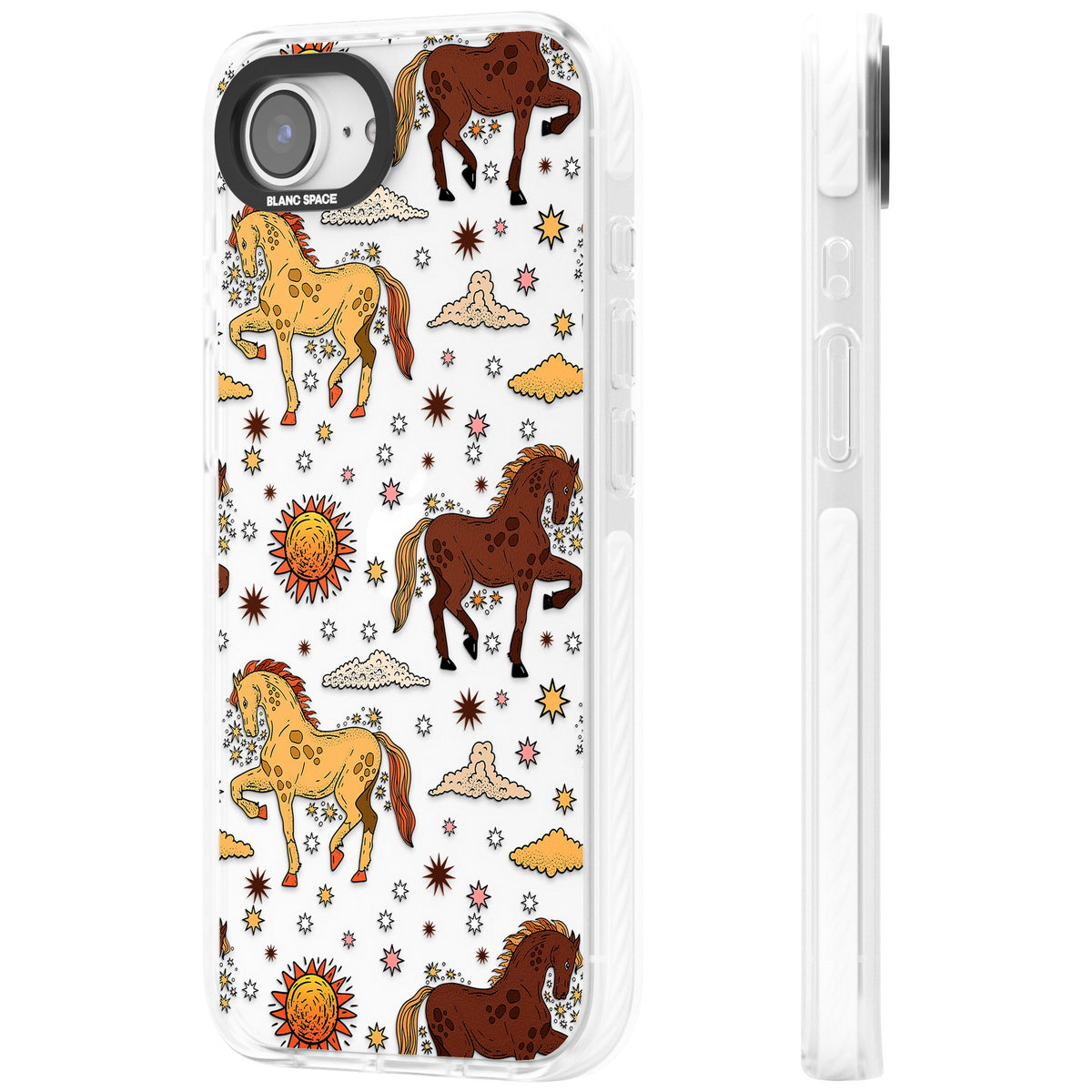 Boho Celestial Wild Horses iPhone 16e / iPhone 17e Impact Clear Phone Case side