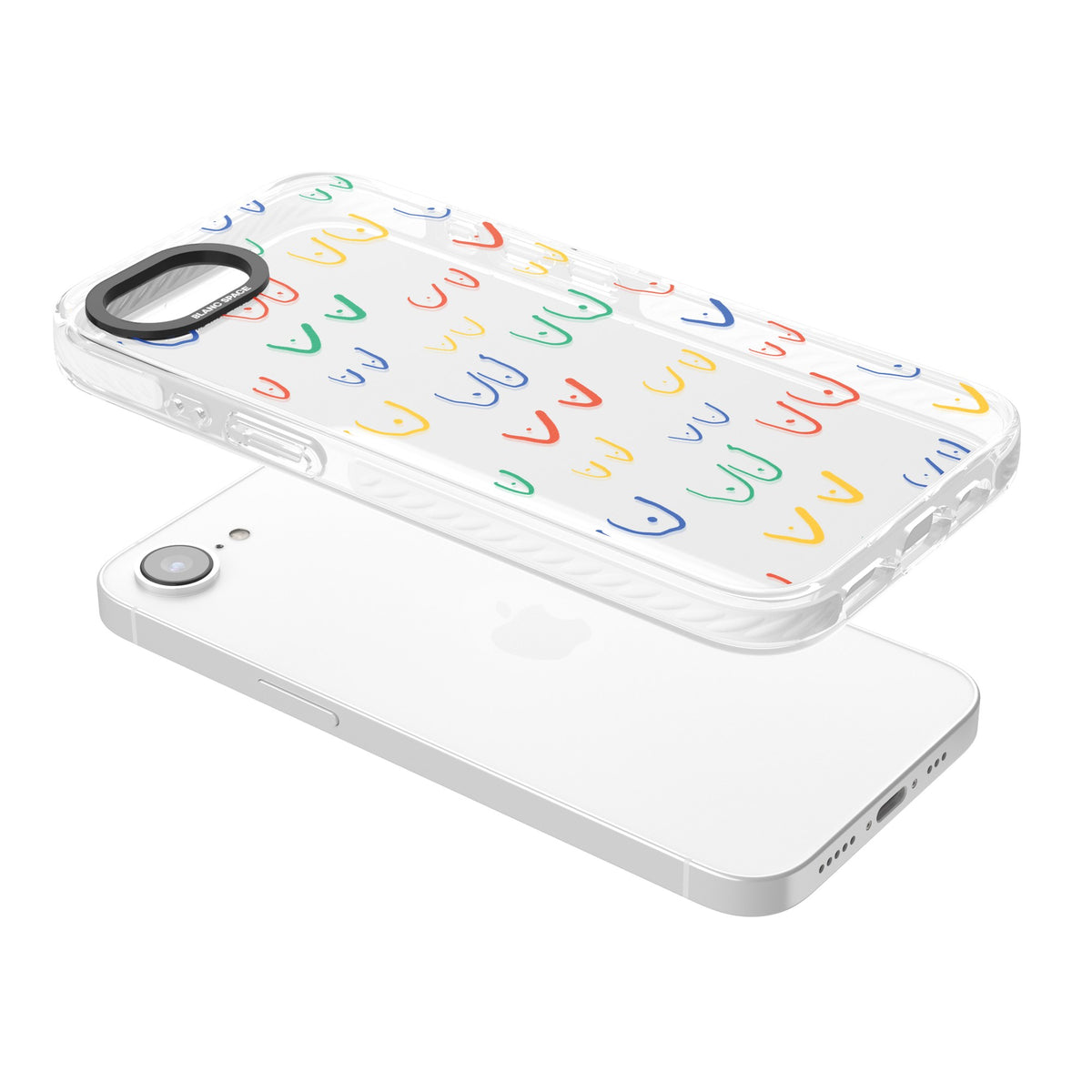 Boob Pattern (Multicolour) iPhone 16e / iPhone 17e Impact Clear Phone Case angled