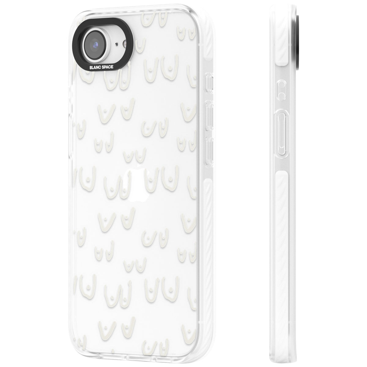 Boob Pattern (White) iPhone 16e / iPhone 17e Impact Clear Phone Case side