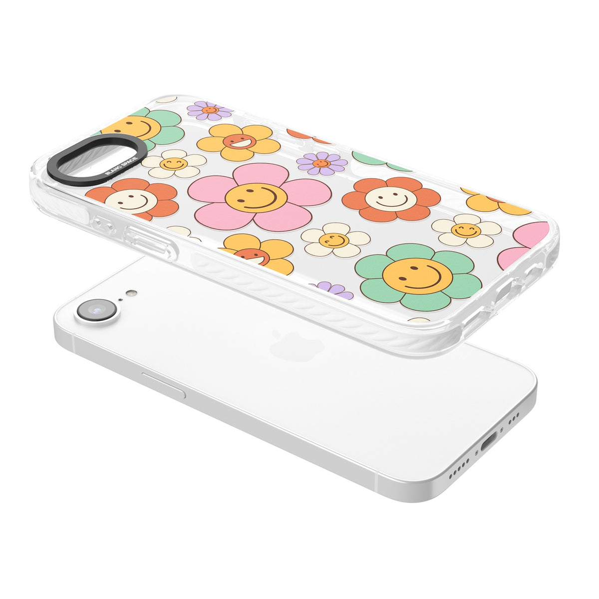Happy Blossoms iPhone 16e / iPhone 17e Impact Clear Phone Case angled