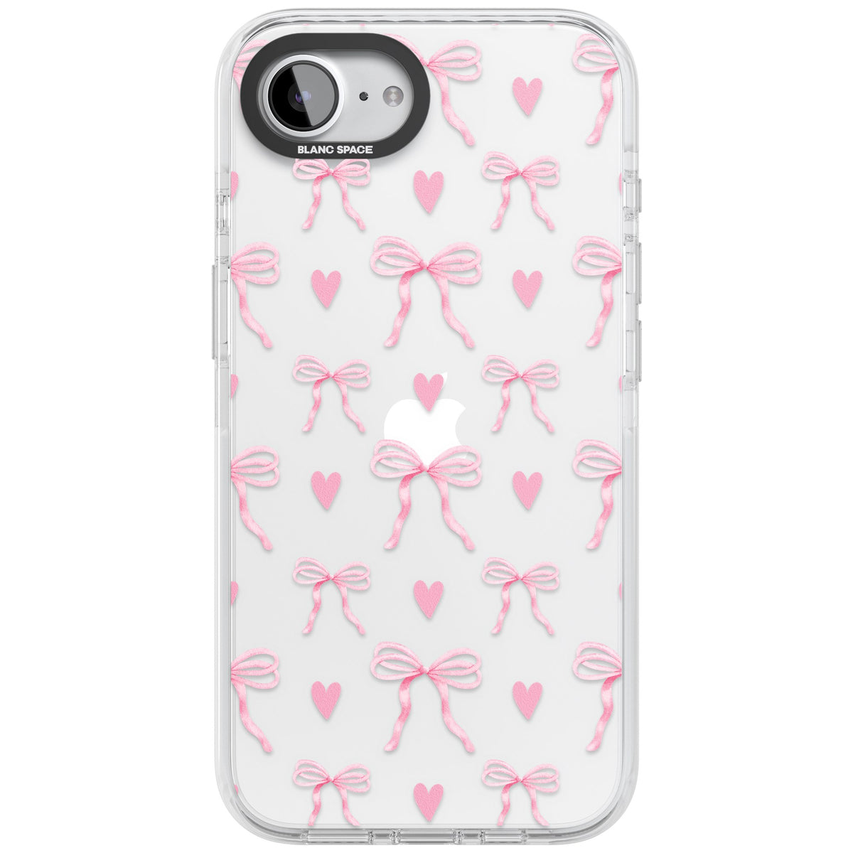 Pink Bows & Hearts iPhone 16e / iPhone 17e Impact Clear Phone Case front