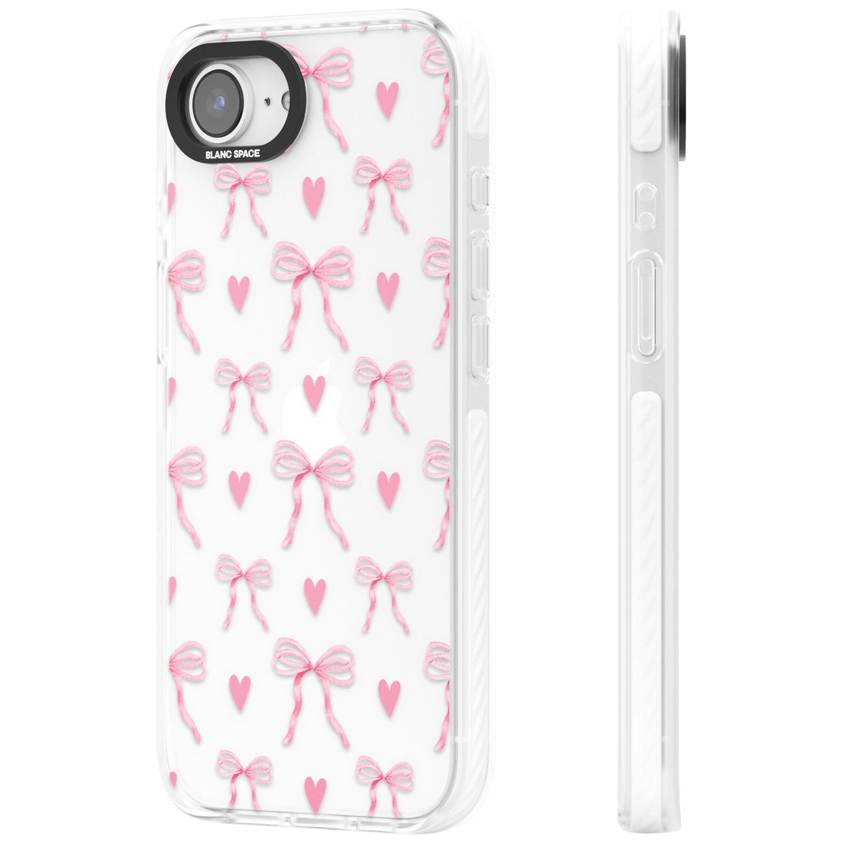 Pink Bows & Hearts iPhone 16e / iPhone 17e Impact Clear Phone Case side