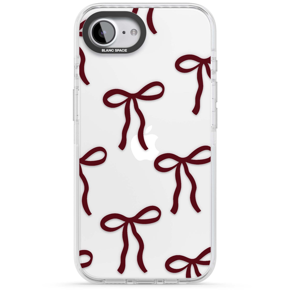 Burgundy Bows coquette iPhone case featuring hand-drawn burgundy red bows on a clear background | Clear Impact case for iPhone 16e, iPhone 17e