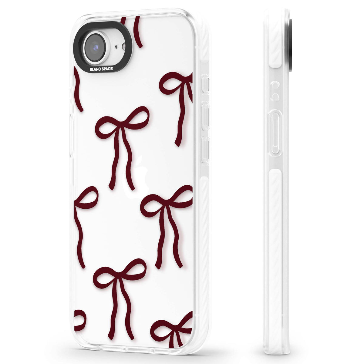 Burgundy Bows coquette iPhone case featuring hand-drawn burgundy red bows on a clear background | Clear Impact case for iPhone 16e, iPhone 17e