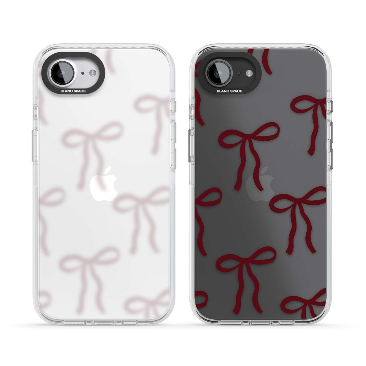 Burgundy Bows coquette iPhone case featuring hand-drawn burgundy red bows on a clear background | Clear Impact case for iPhone 16e, iPhone 17e