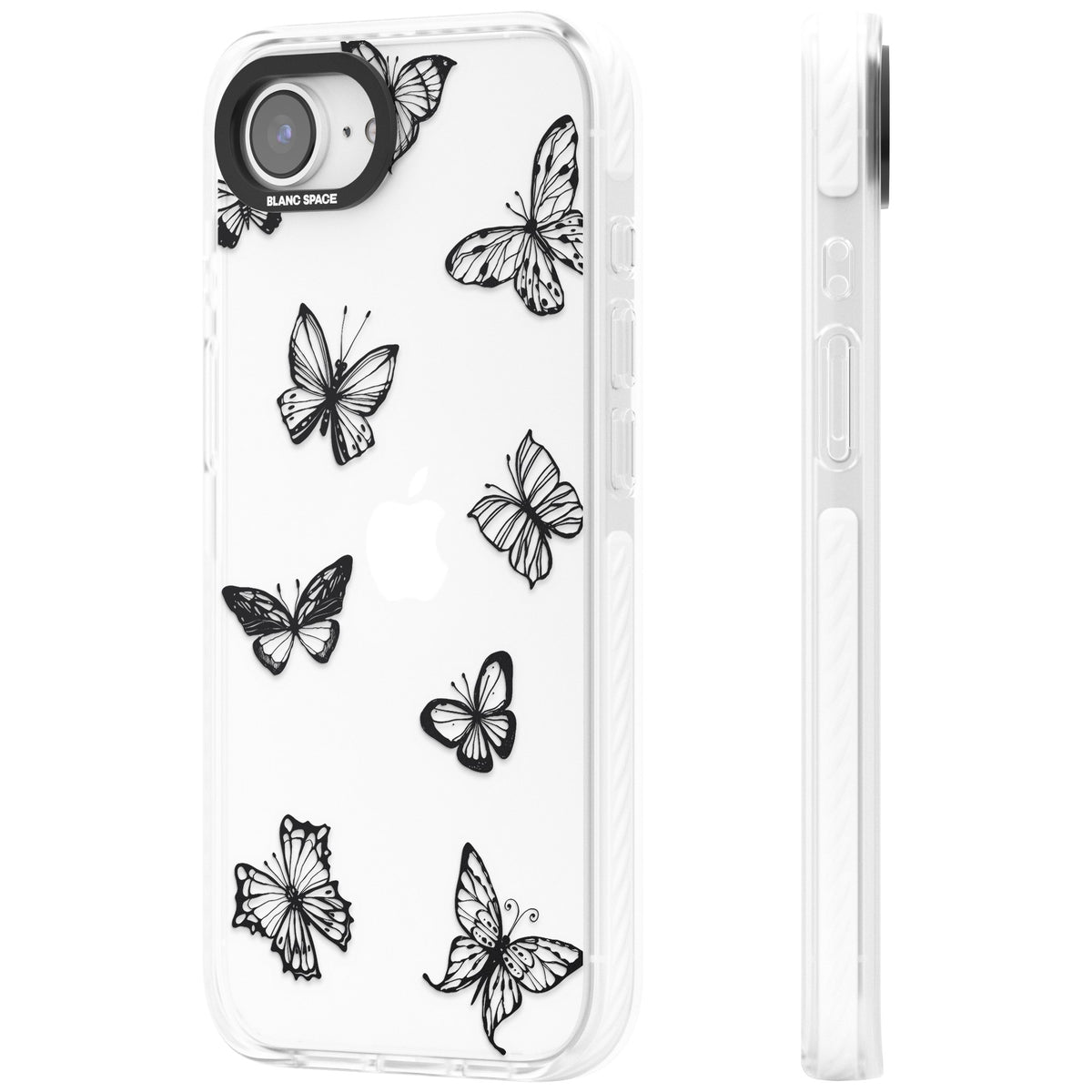Grey Butterfly Line Pattern iPhone 16e / iPhone 17e Impact Clear Phone Case side