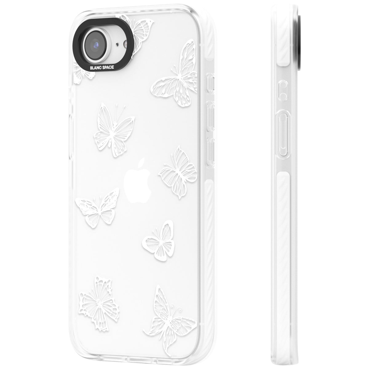 White Butterfly Line Pattern iPhone 16e / iPhone 17e Impact Clear Phone Case side