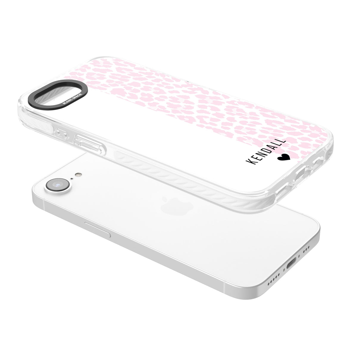 Personalised Pink Leopard iPhone 16e / iPhone 17e Impact Clear Phone Case angled