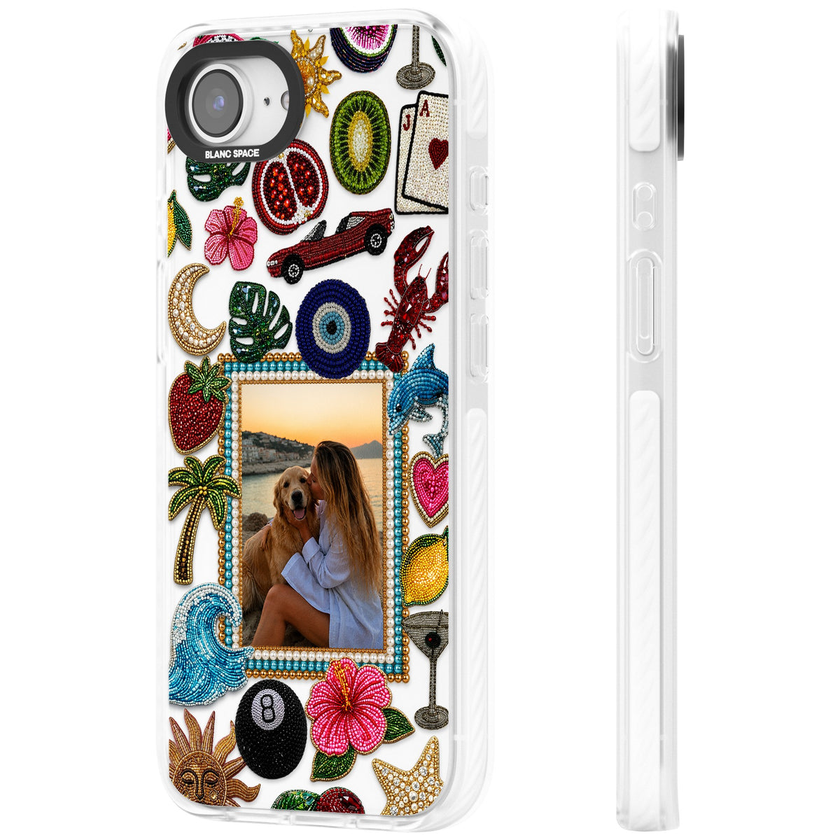 Personalised Beaded Photo iPhone 16e / iPhone 17e Impact Clear Phone Case side
