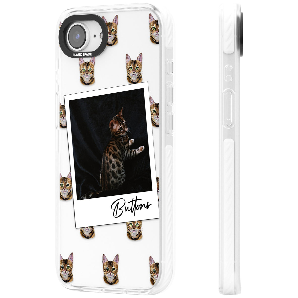 Personalised Bengal Cat Photo iPhone 16e / iPhone 17e Impact Clear Phone Case side