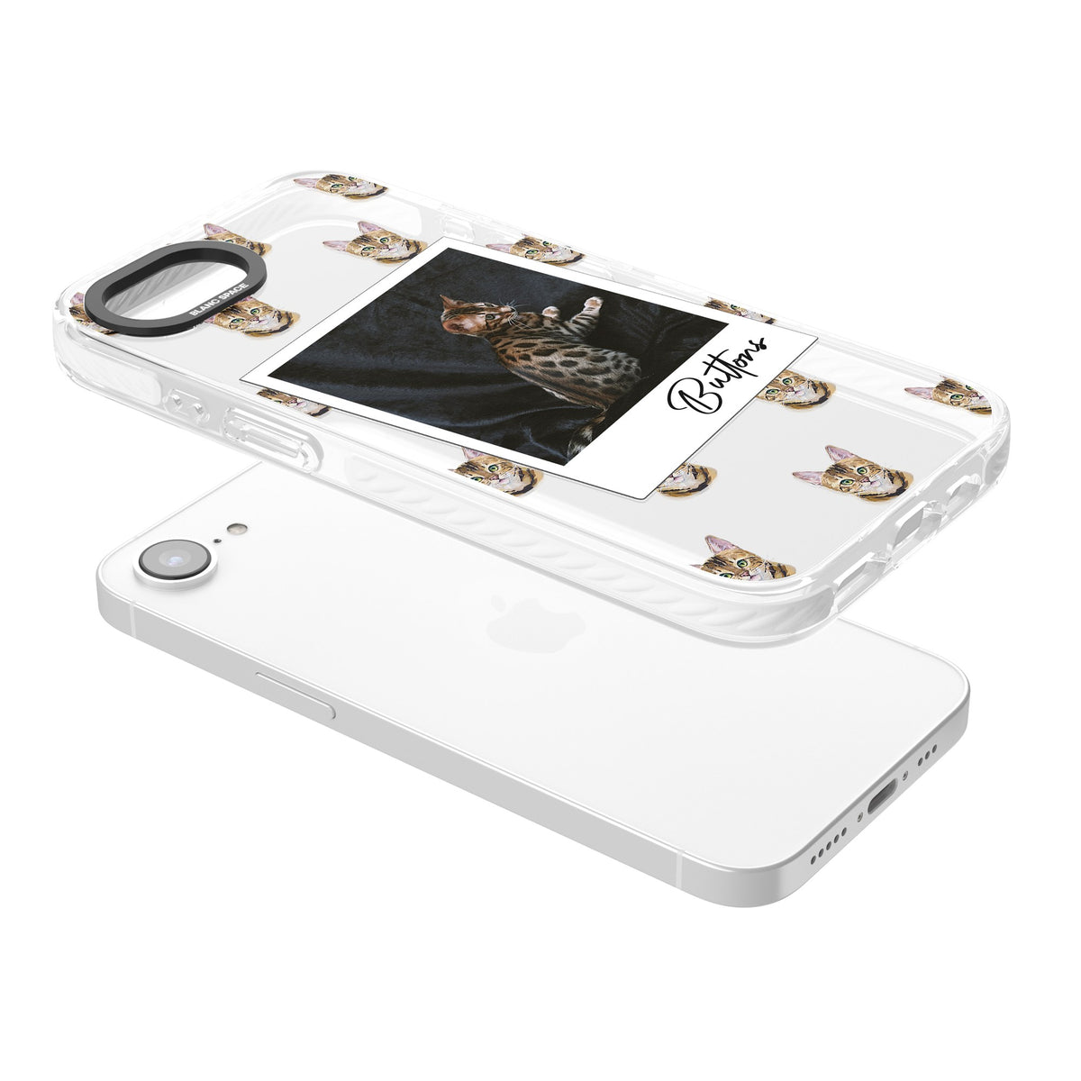 Personalised Bengal Cat Photo iPhone 16e / iPhone 17e Impact Clear Phone Case angled
