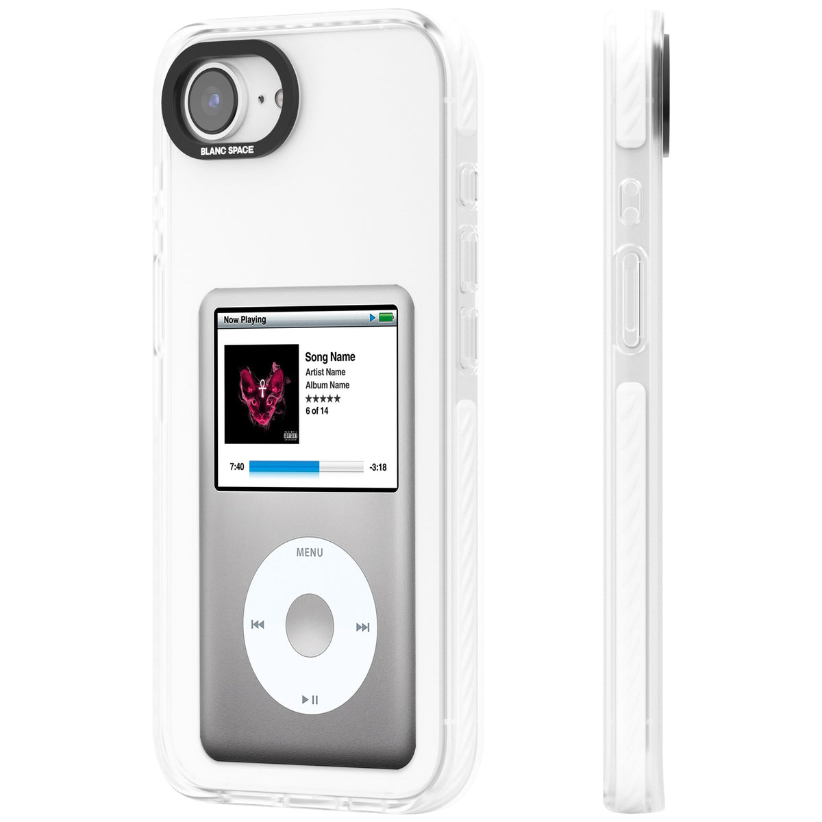 Personalised Classic Ipod iPhone 16e / iPhone 17e Impact Clear Phone Case side