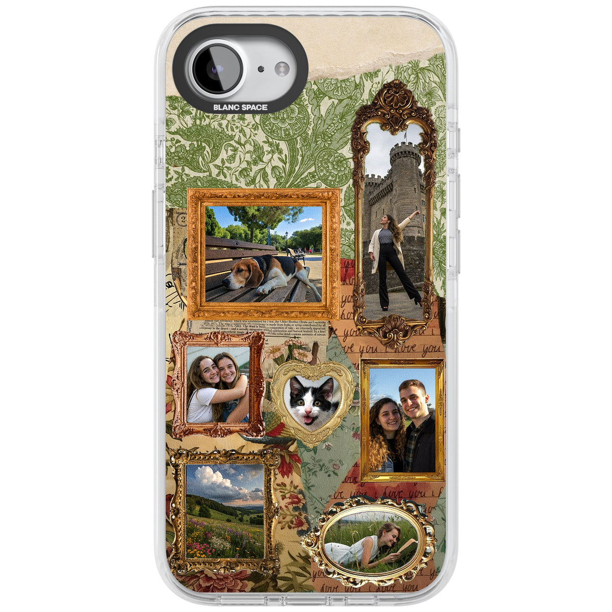 Personalised Vintage Frame Collage iPhone 16e / iPhone 17e Impact Clear Phone Case front