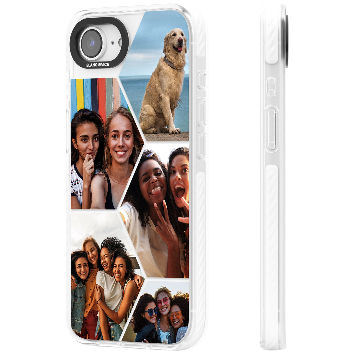 Personalised Beehive Photo Grid iPhone 16e / iPhone 17e Impact Clear Phone Case side