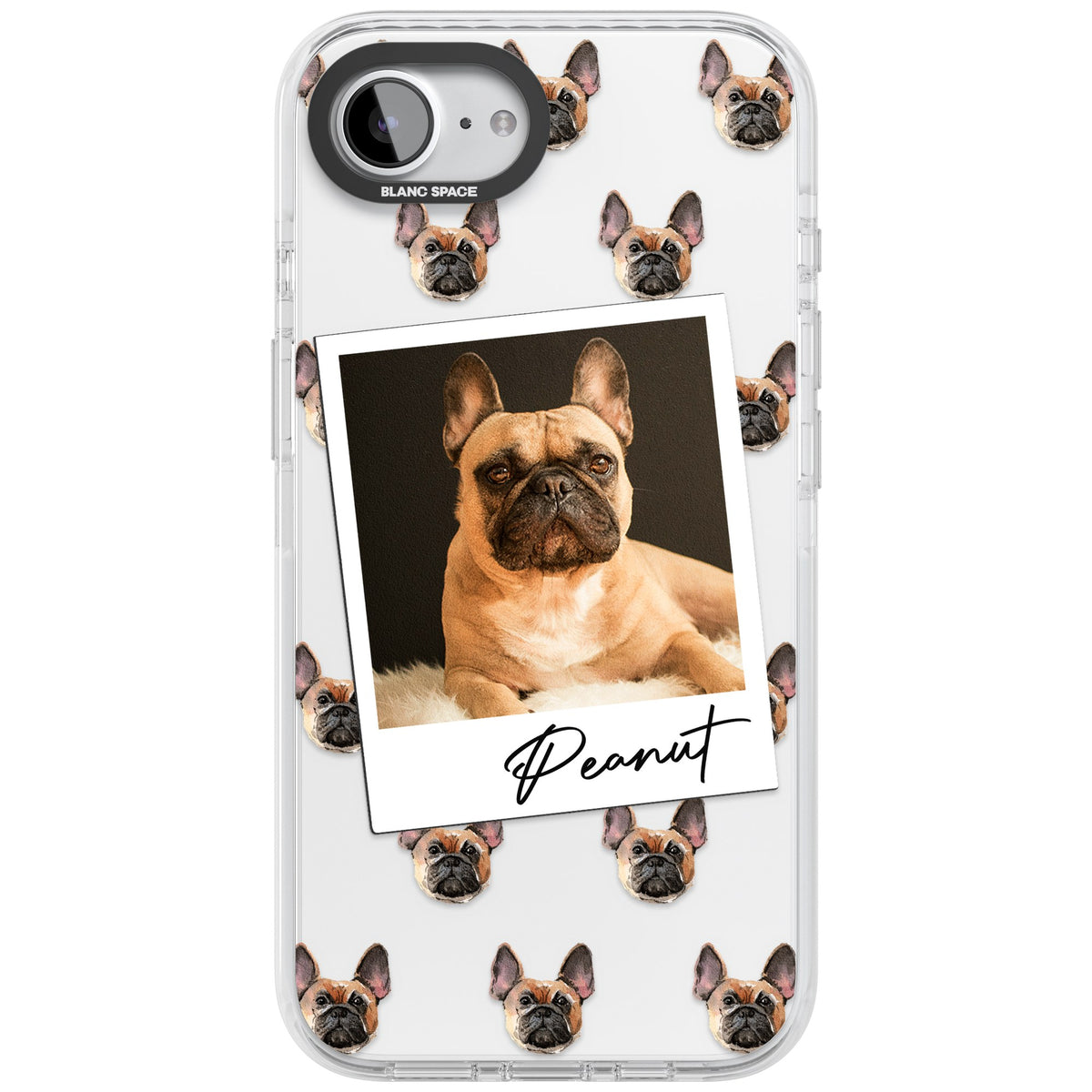 Personalised Tan French Bulldog Instant Camera Photo iPhone 16e / iPhone 17e Impact Clear Phone Case front