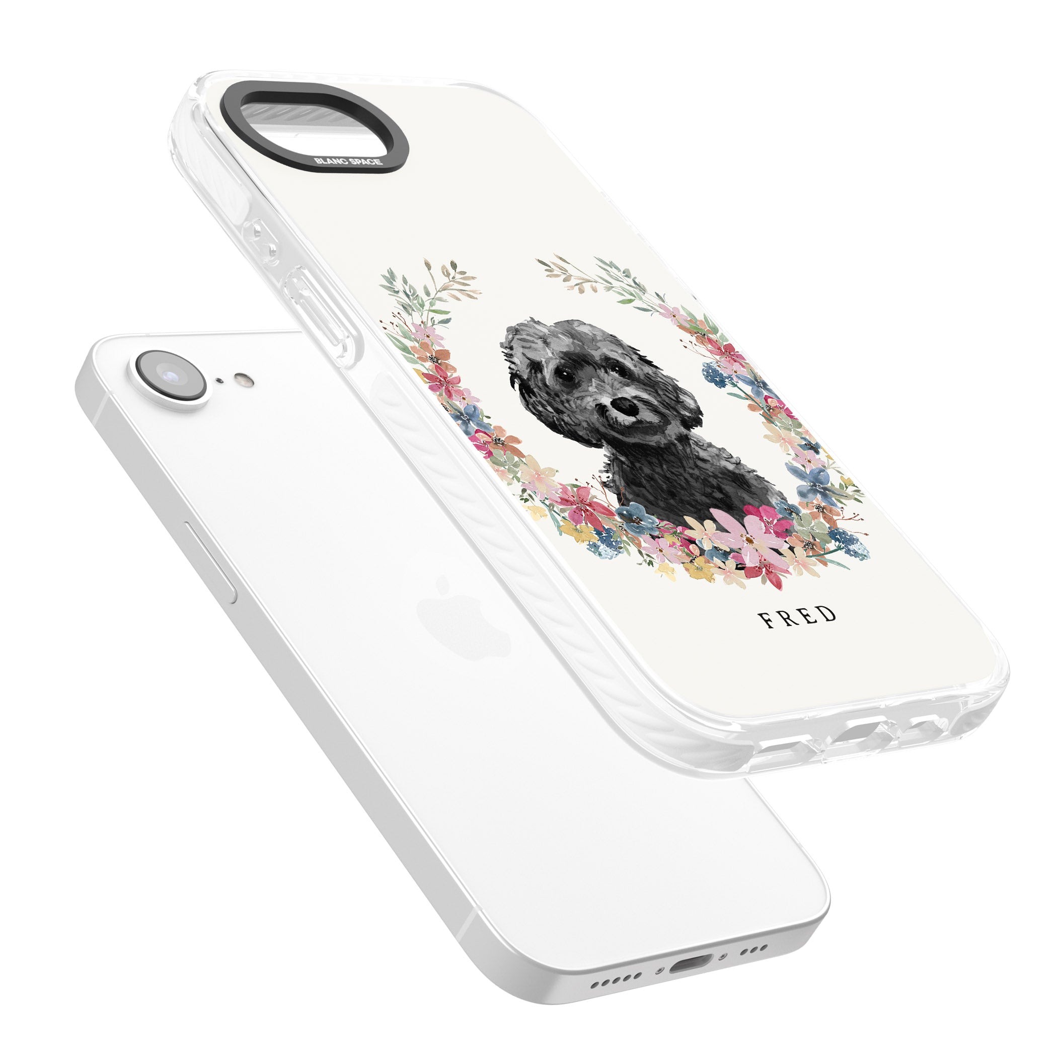 Personalised Black Cockapoo Floral Portrait