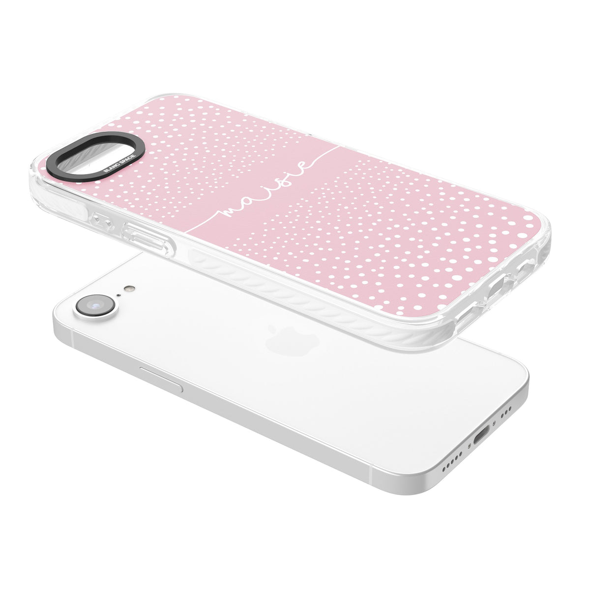Personalised Pink Dots iPhone 16e / iPhone 17e Impact Clear Phone Case angled