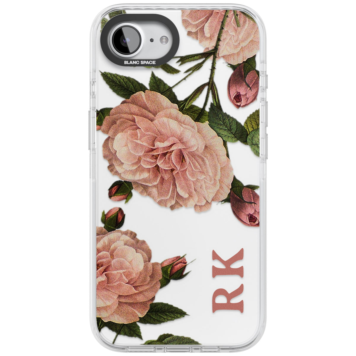 Personalised Blush Floral iPhone 16e / iPhone 17e Impact Clear Phone Case front
