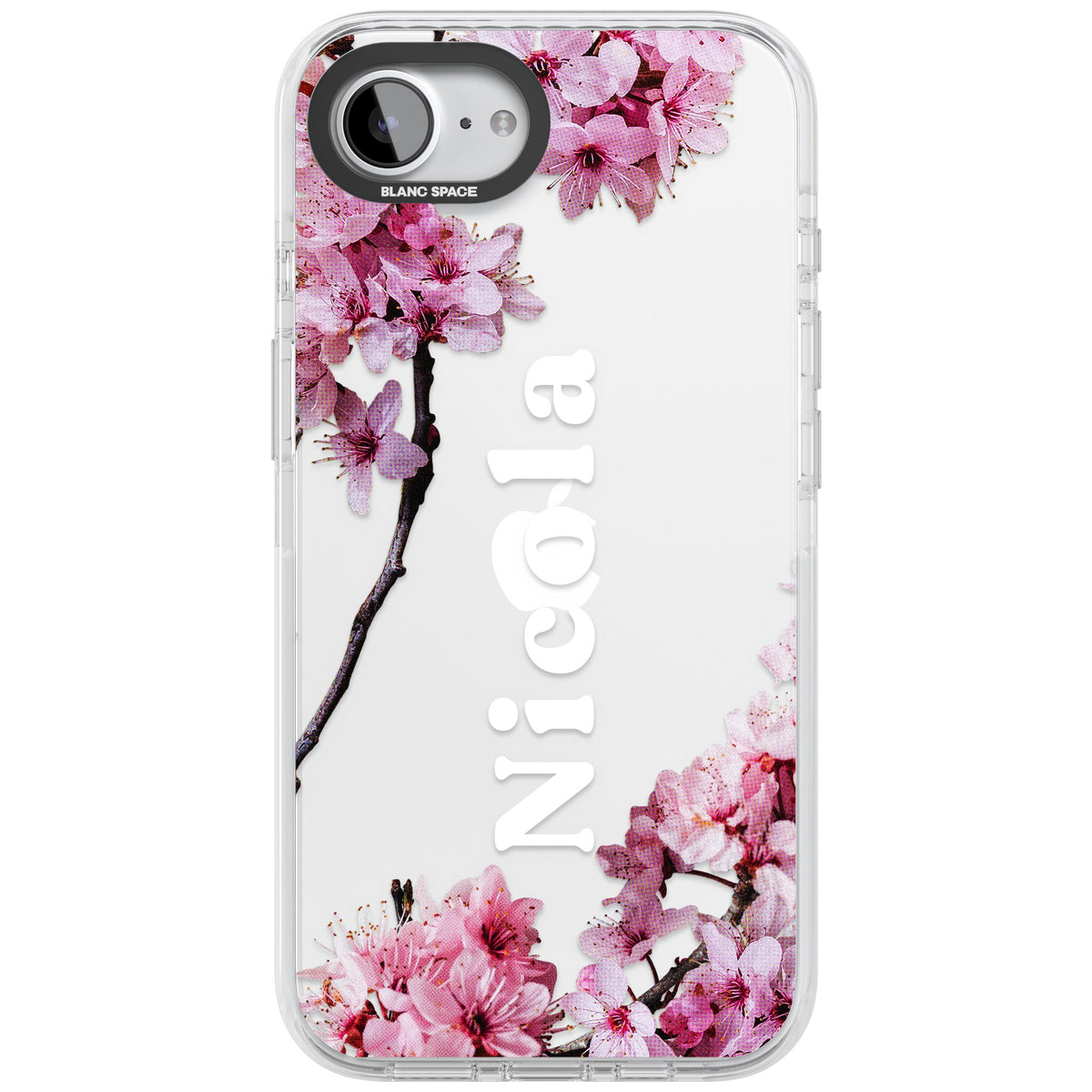 Personalised Cherry Blossom iPhone 16e / iPhone 17e Impact Clear Phone Case front