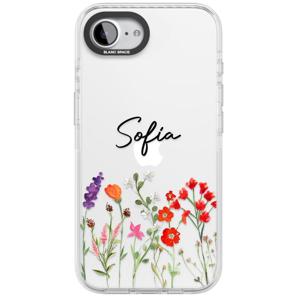 Personalised Spring Wildflowers iPhone 16e / iPhone 17e Impact Clear Phone Case front