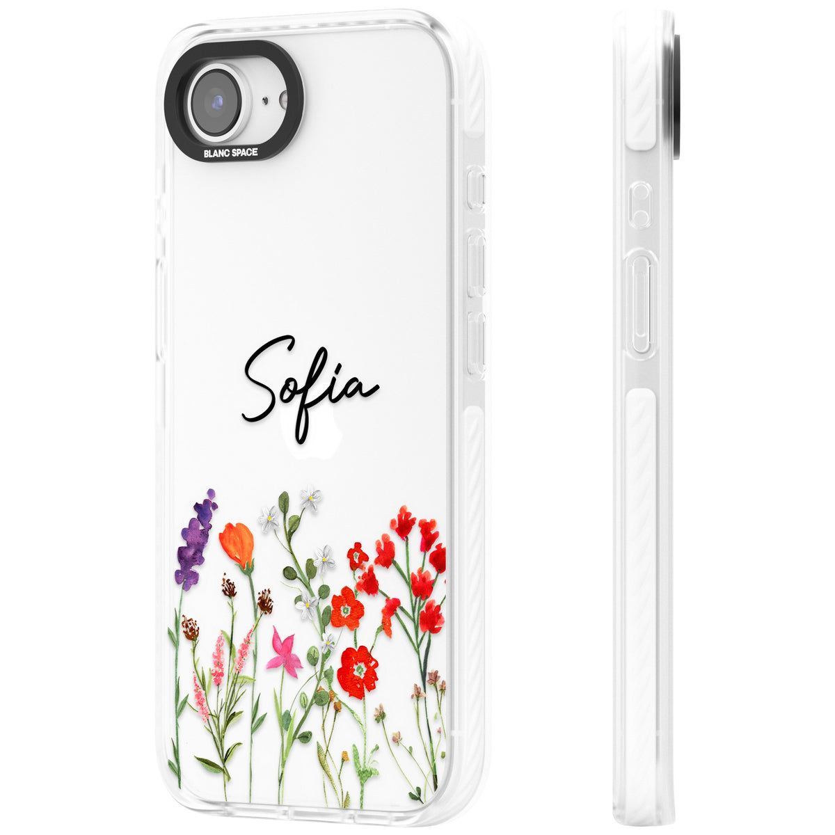 Personalised Spring Wildflowers iPhone 16e / iPhone 17e Impact Clear Phone Case side