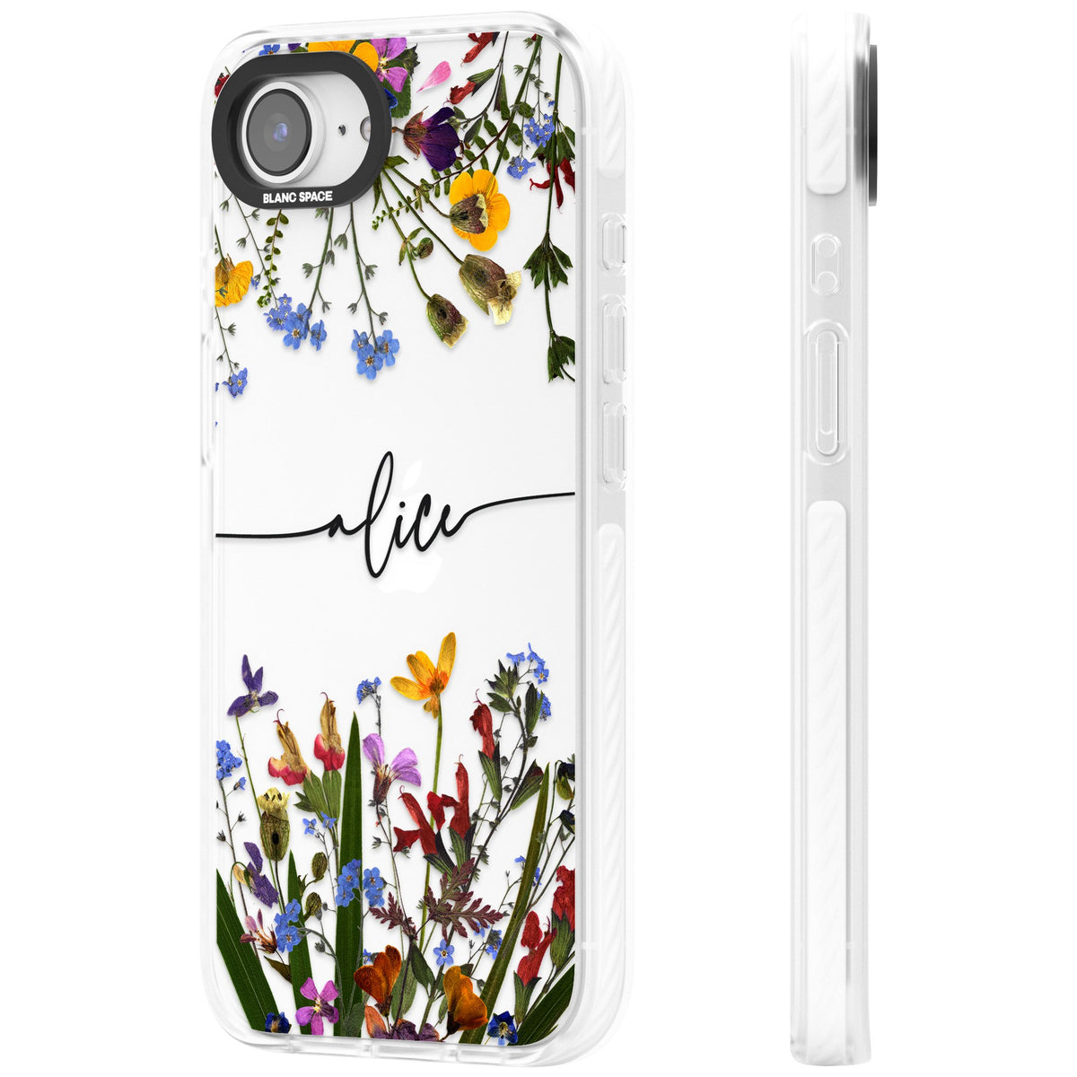 Personalised Wildflower Name iPhone 16e / iPhone 17e Impact Clear Phone Case side
