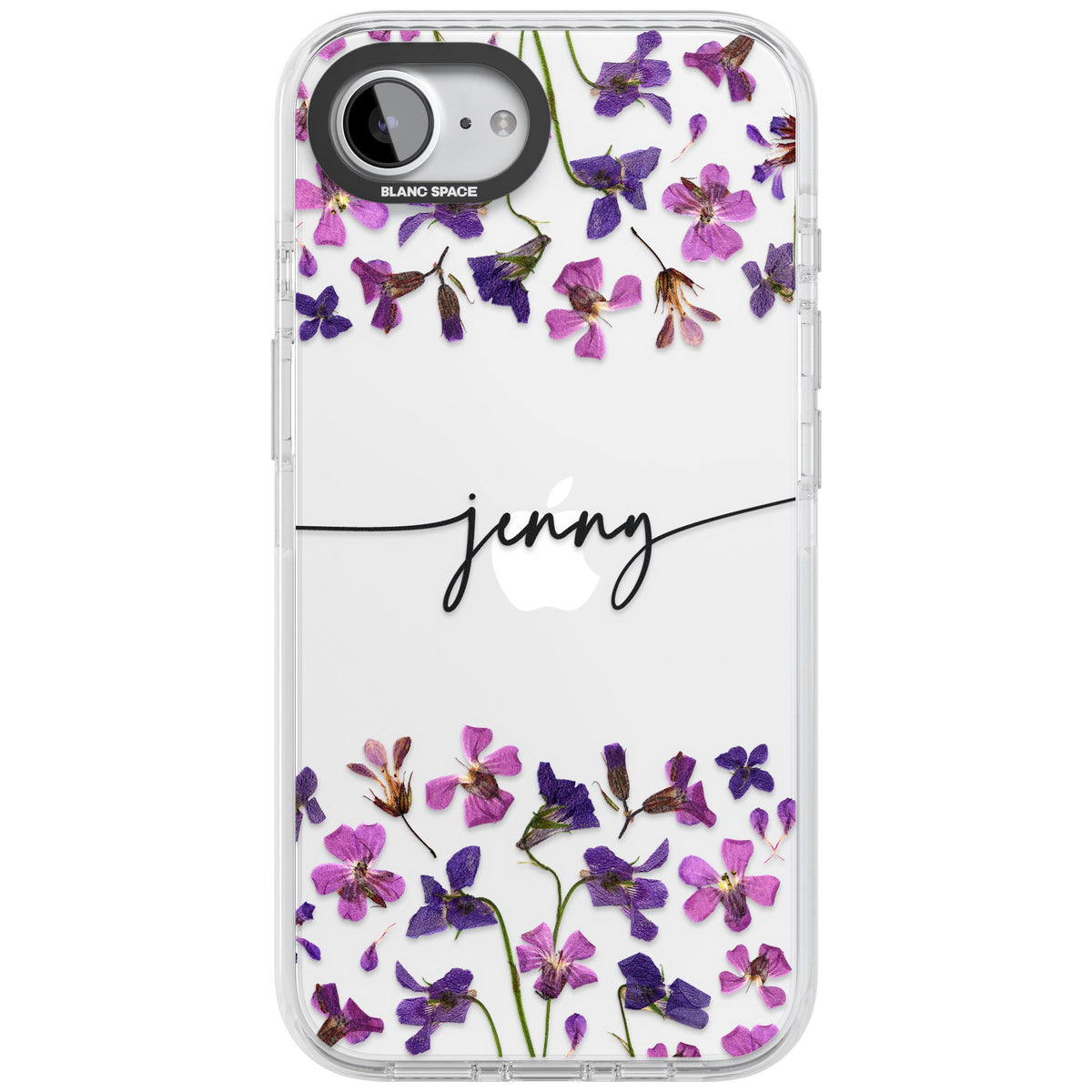 Personalised Purple Wildflowers iPhone 16e / iPhone 17e Impact Clear Phone Case front