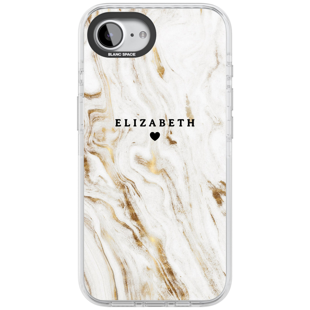 Personalised White Gilded Marble iPhone 16e / iPhone 17e Impact Clear Phone Case front