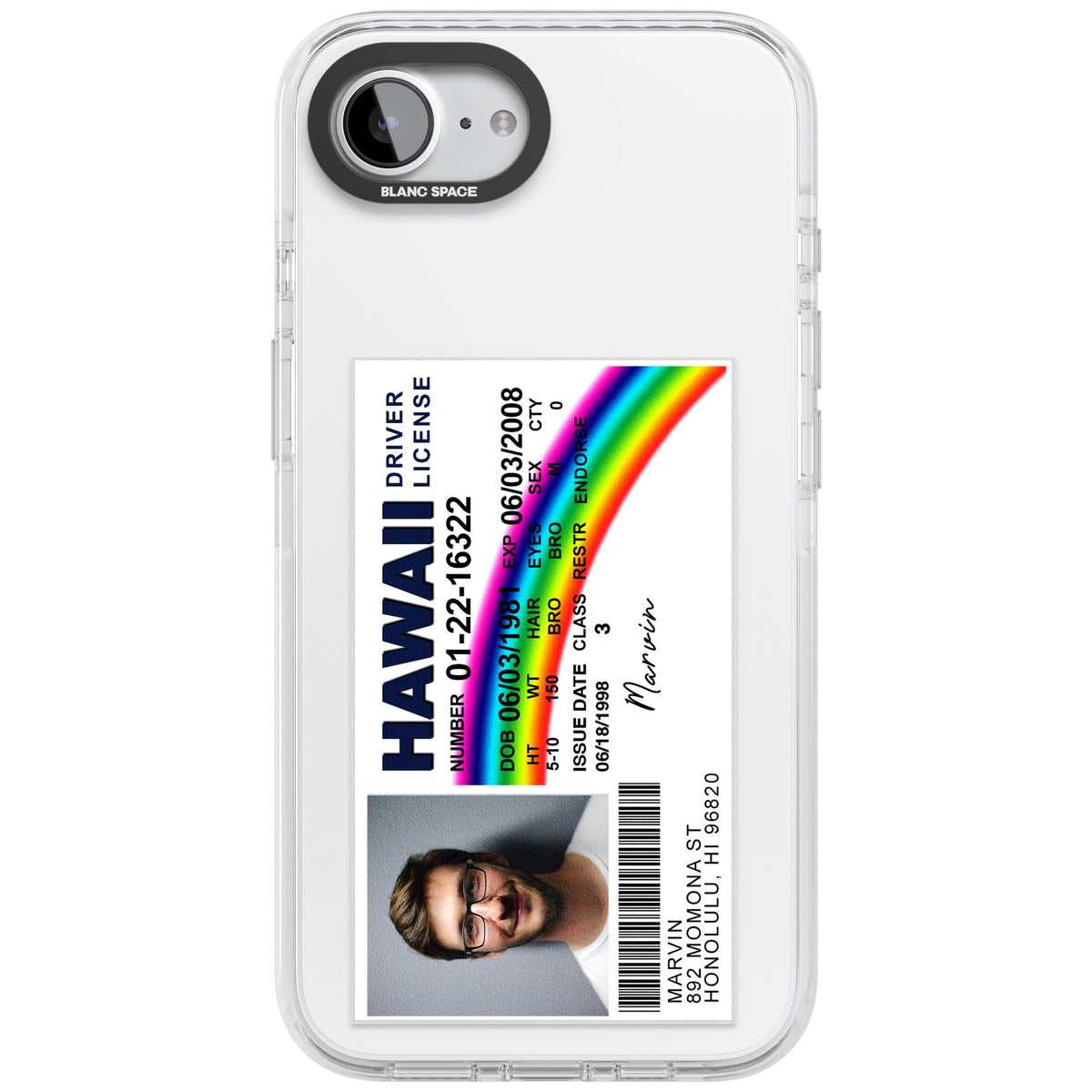 Personalised Hawaii Driving License iPhone 16e / iPhone 17e Impact Clear Phone Case front