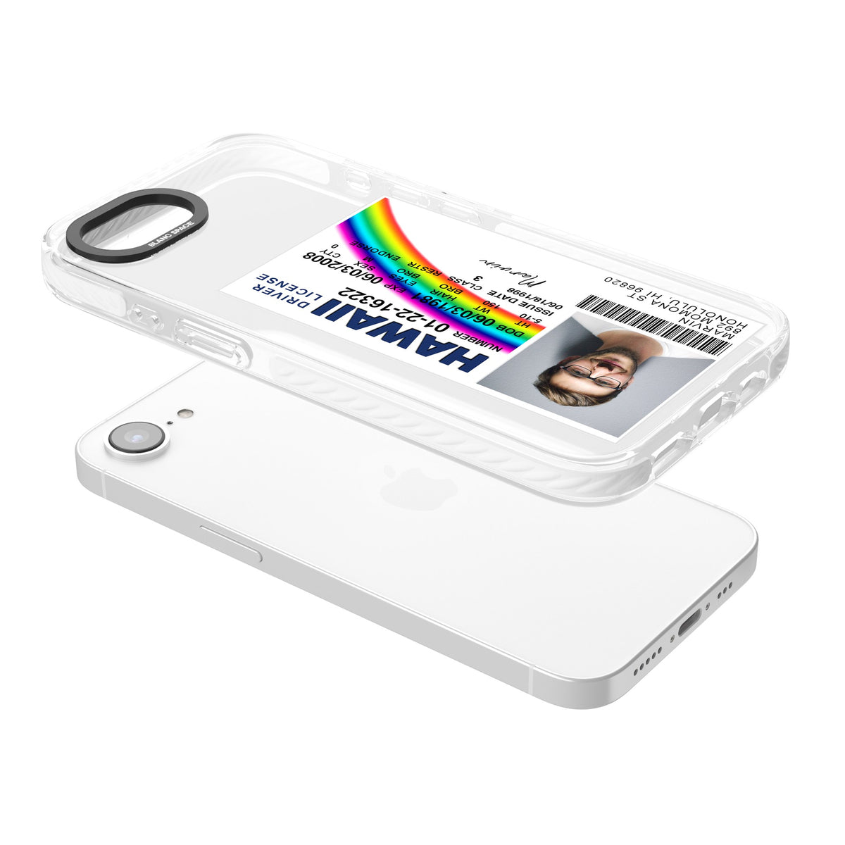 Personalised Hawaii Driving License iPhone 16e / iPhone 17e Impact Clear Phone Case angled