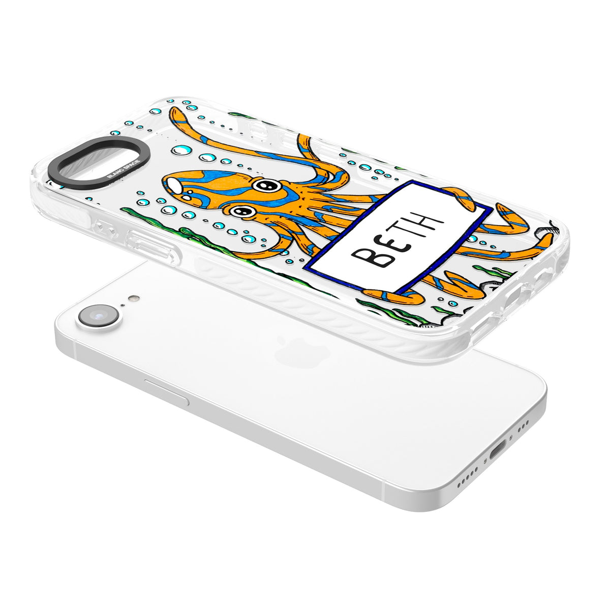 Personalised Octo iPhone 16e / iPhone 17e Impact Clear Phone Case angled