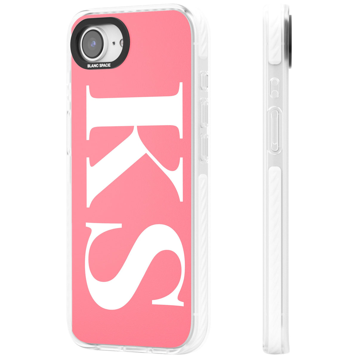 Personalised White & Pink Letters iPhone 16e / iPhone 17e Impact Clear Phone Case side