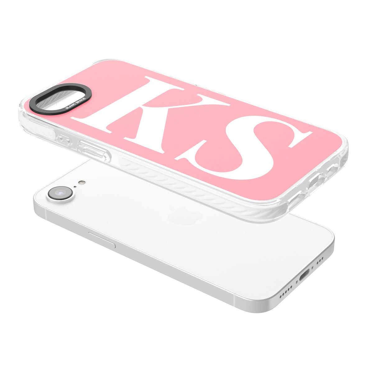 Personalised White & Pink Letters iPhone 16e / iPhone 17e Impact Clear Phone Case angled