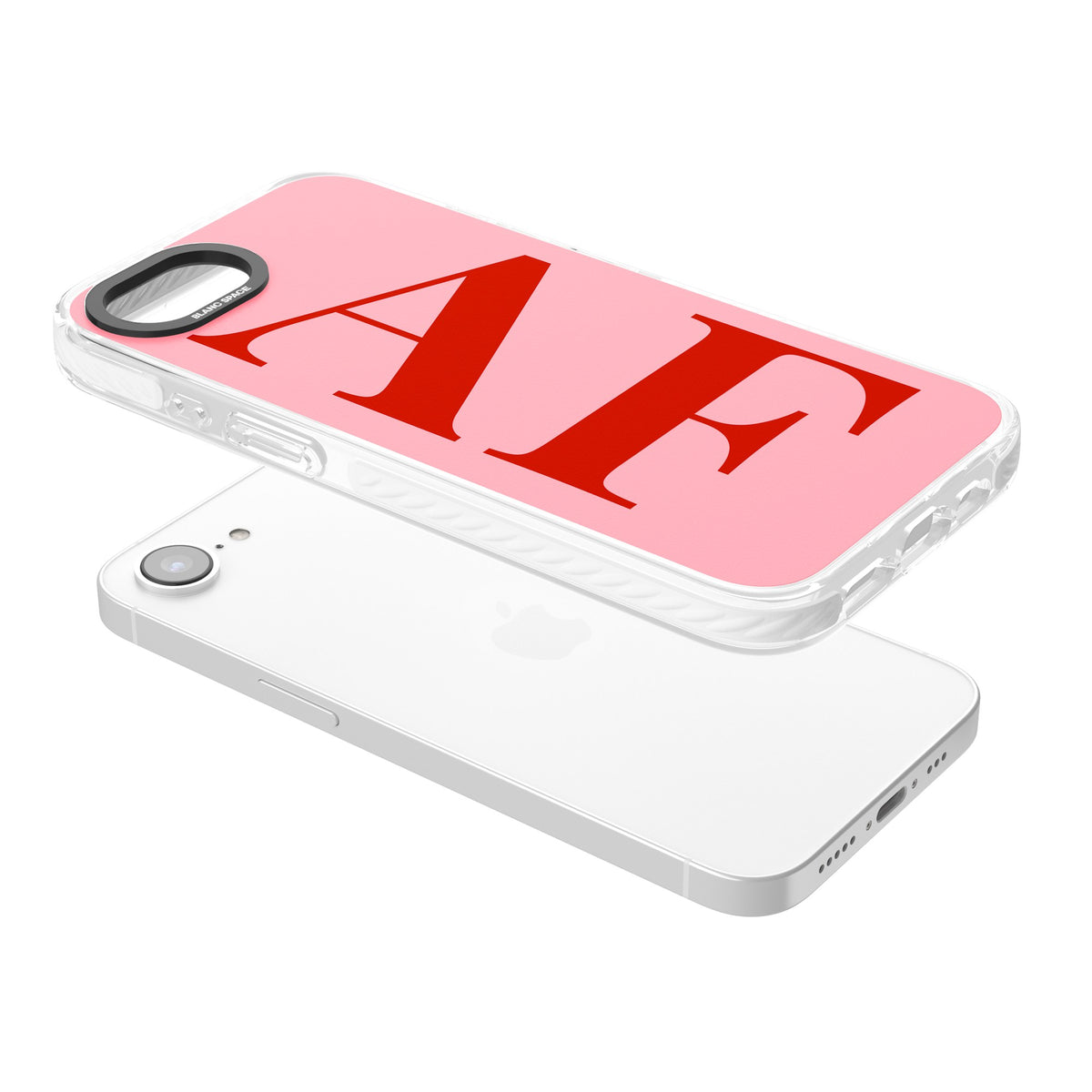 Personalised Red & Pink Letters iPhone 16e / iPhone 17e Impact Clear Phone Case angled